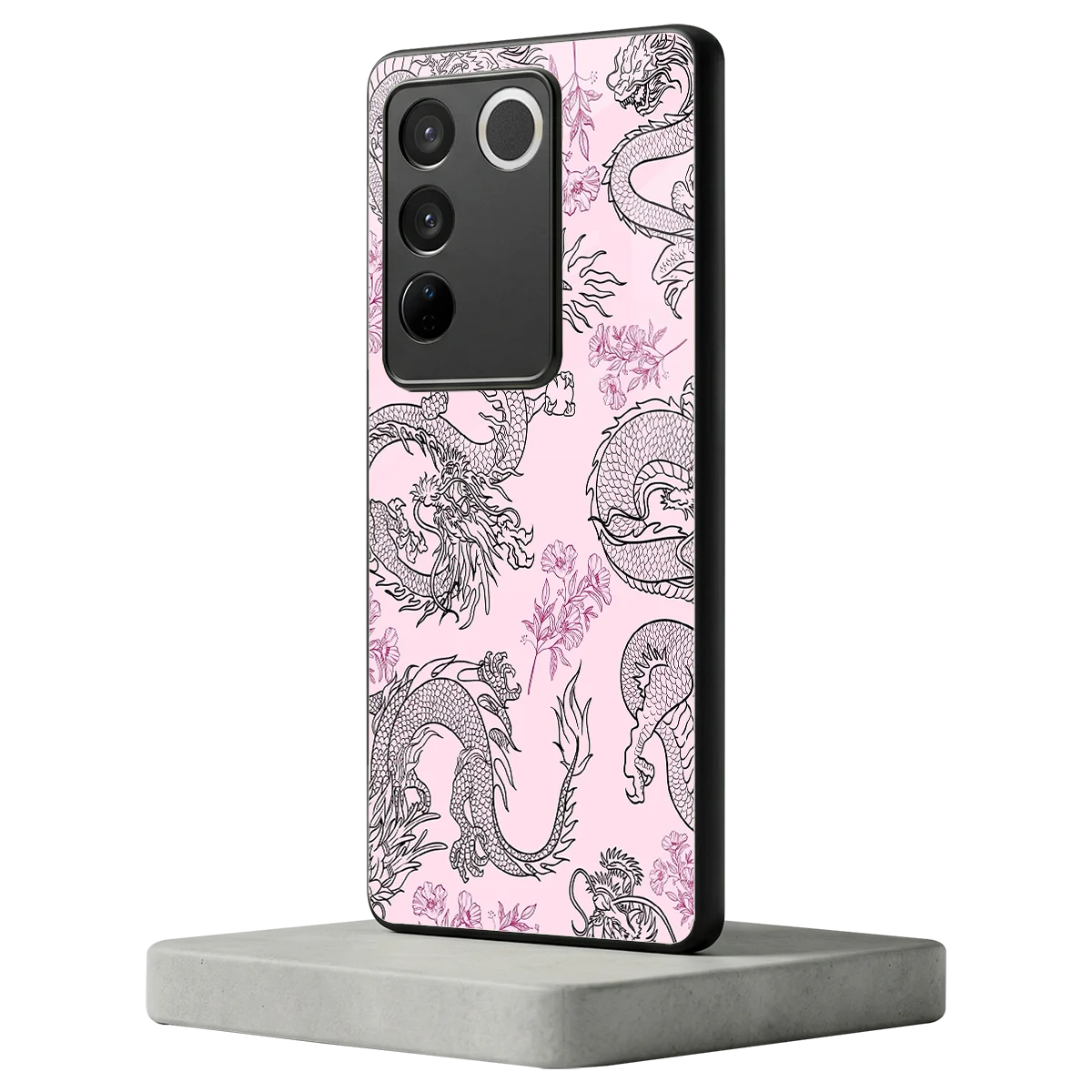 Floral Dragon vivo v27 5g mobile cover | shockproof glass phone case