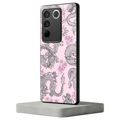 Floral Dragon vivo v27 5g mobile cover | shockproof glass phone case