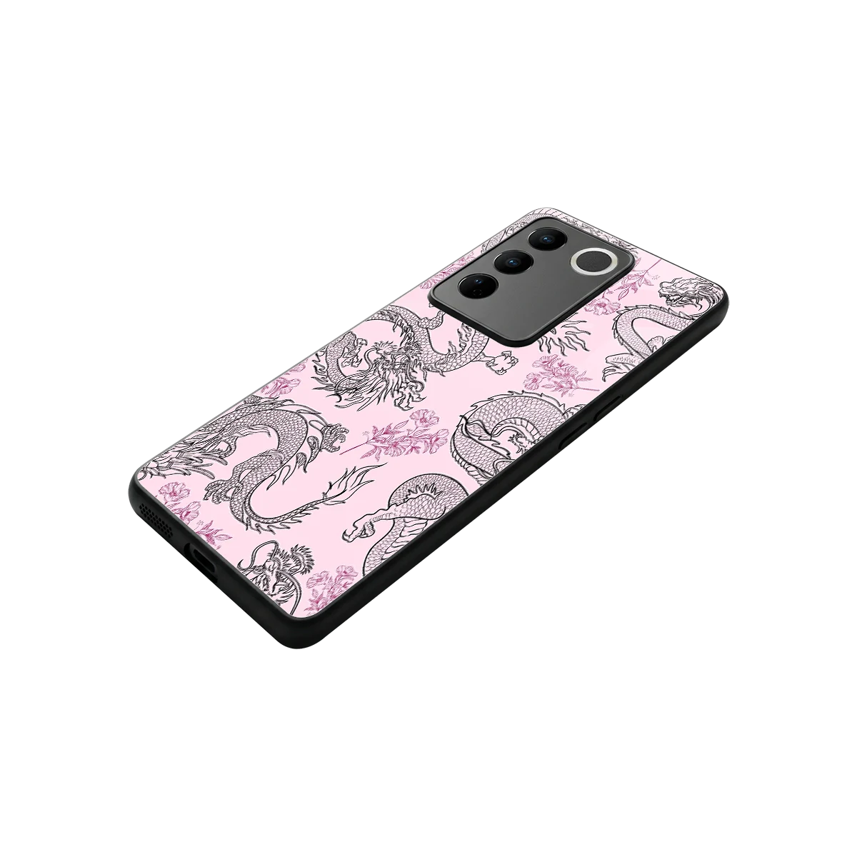 Floral Dragon stylish phone case for vivo v27 5g | glossy glass and slim fit
