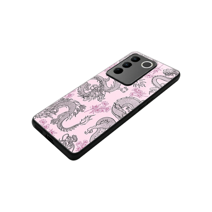 Floral Dragon stylish phone case for vivo v27 5g | glossy glass and slim fit