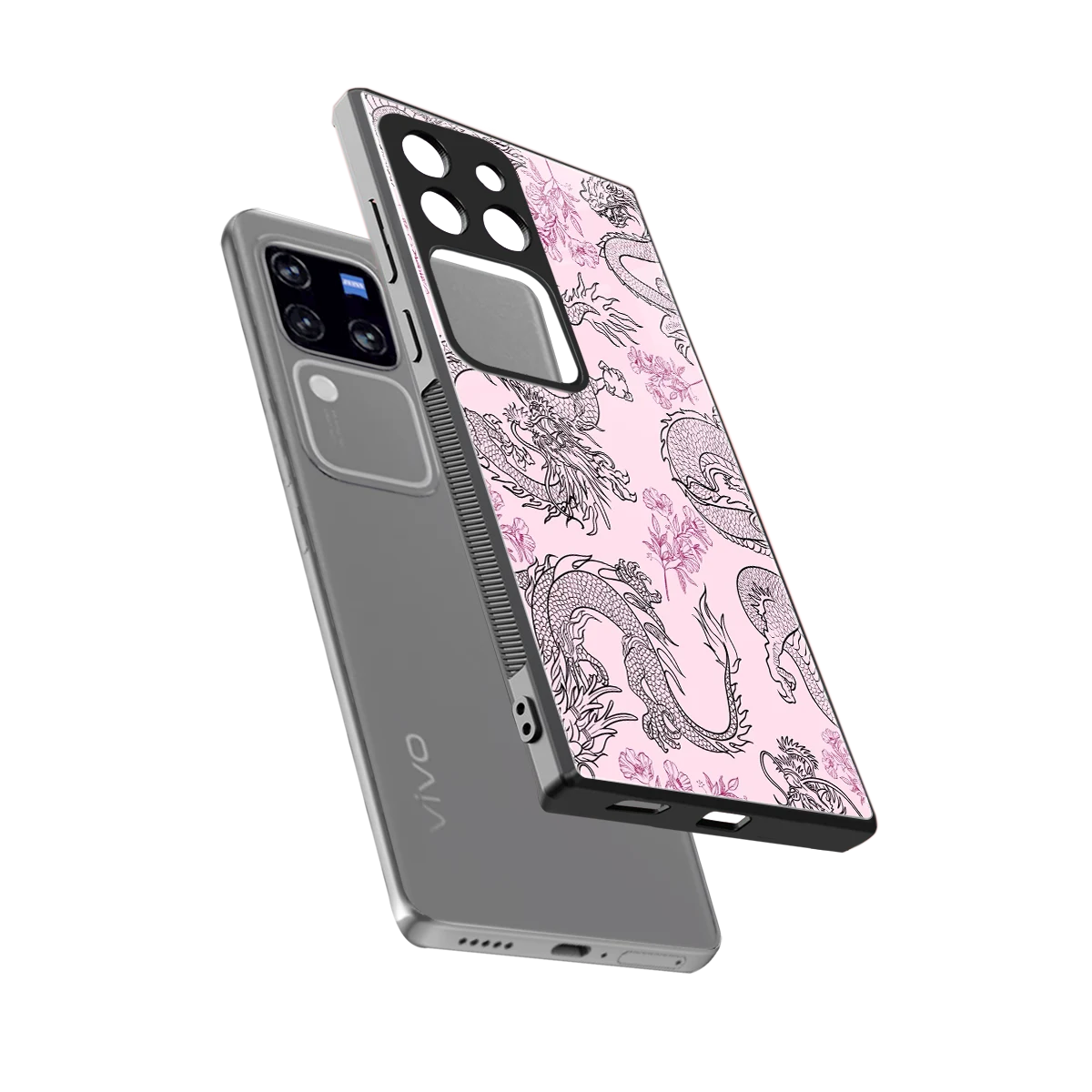 Floral Dragon sleekvivo v30 pro cover with tempered glass back and TPU edges