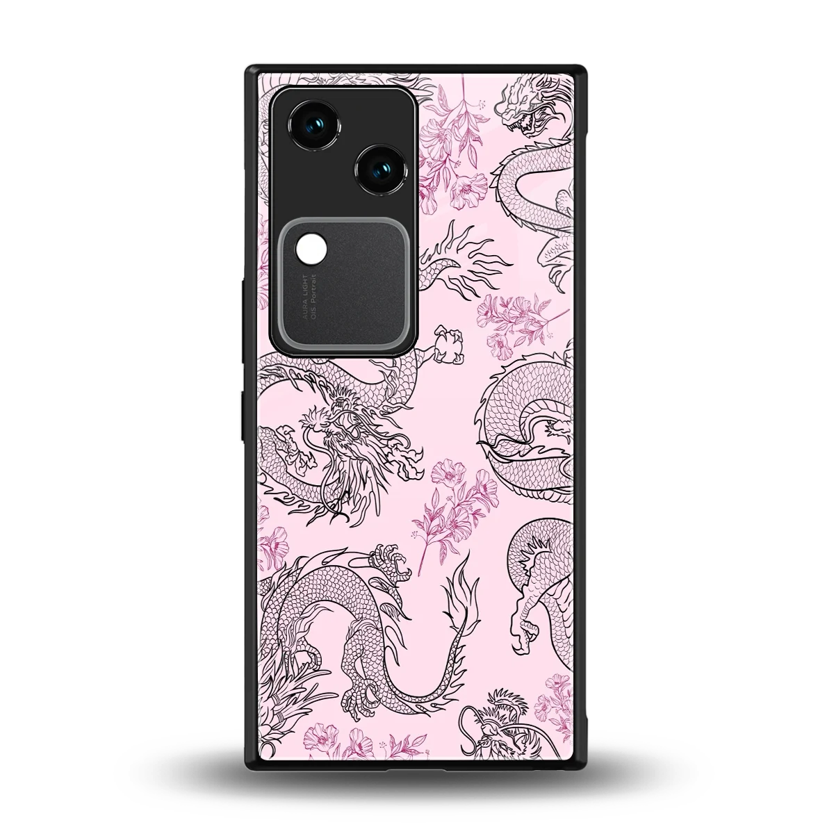 Floral Dragon back phone cover | glass case for vivo v30