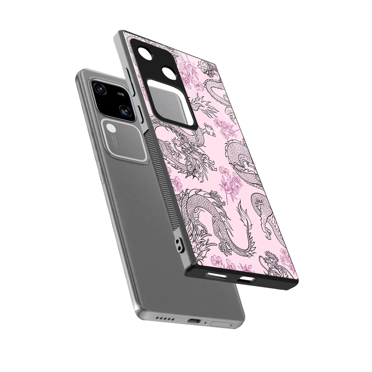 Floral Dragon sleek vivo v30 cover with tempered glass back and TPU edges