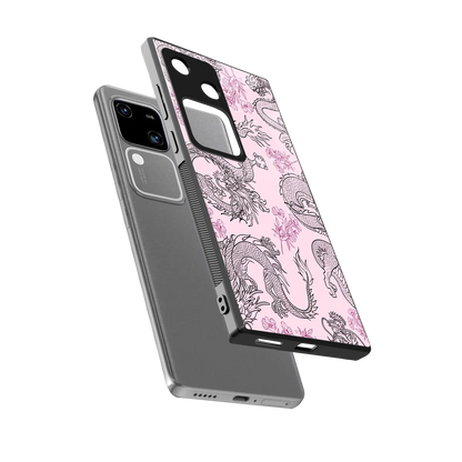 Floral Dragon sleek vivo v30 cover with tempered glass back and TPU edges