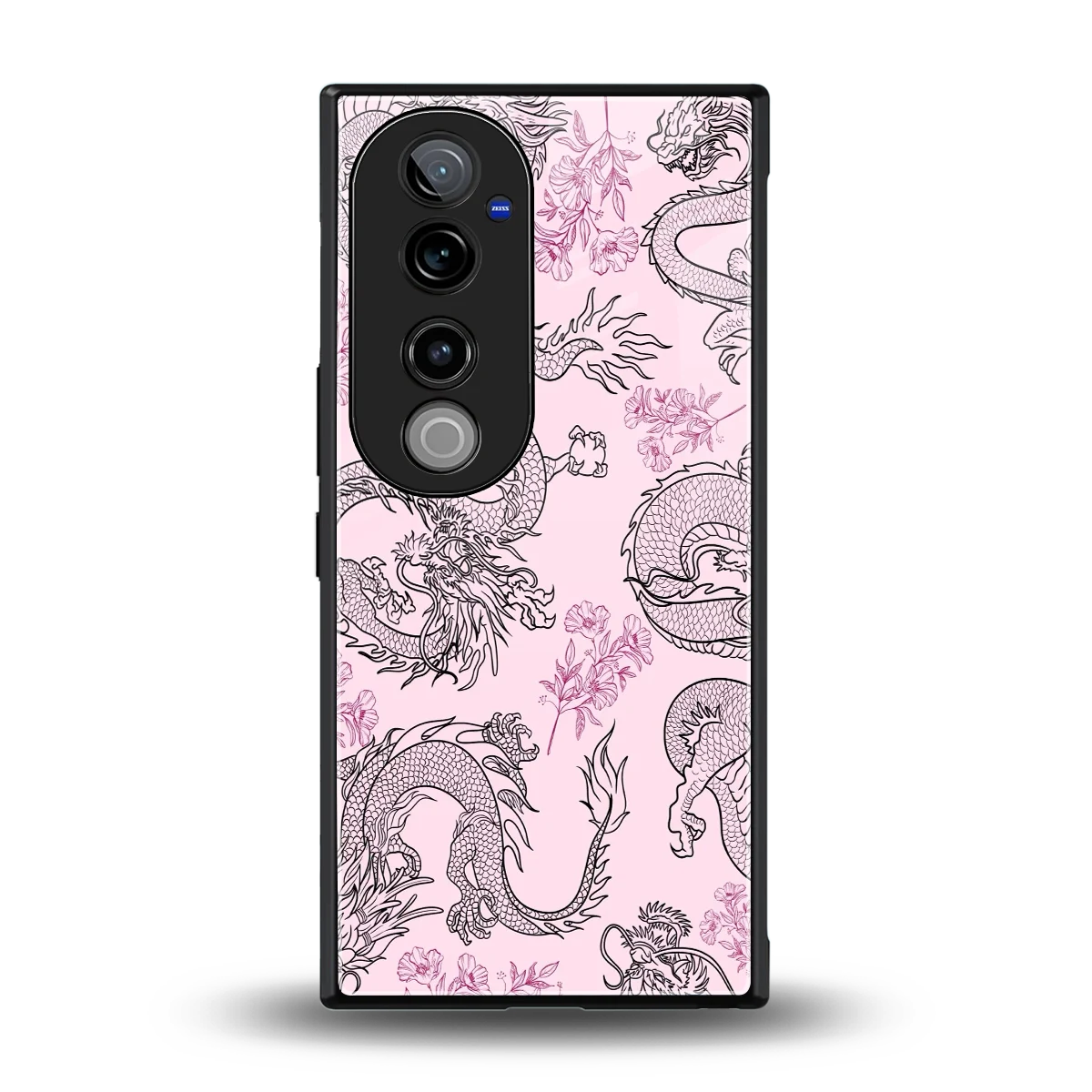 Floral Dragon back phone cover | glass case for vivo v40 pro