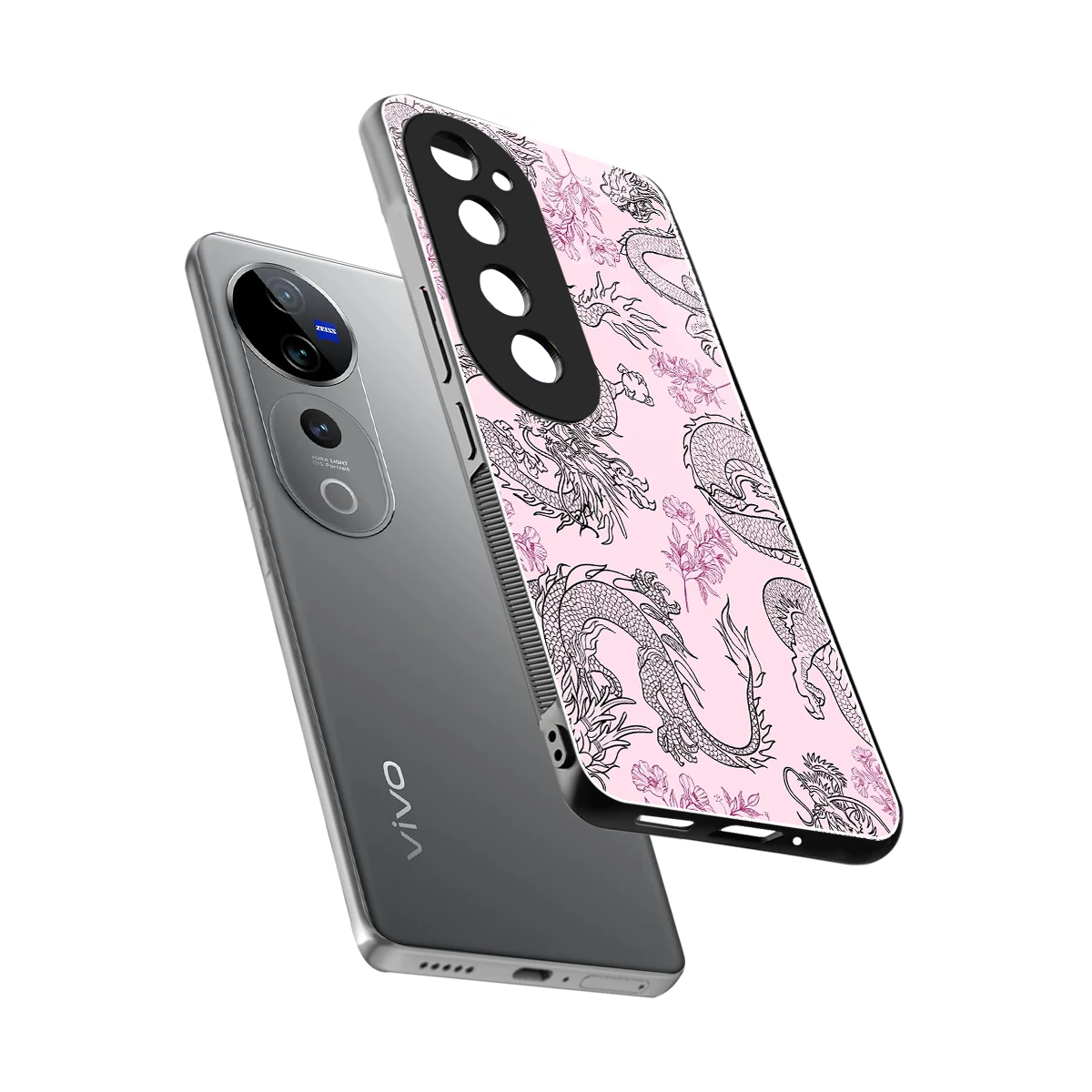 Floral Dragon sleek vivo v40 pro cover with tempered glass back and TPU edges