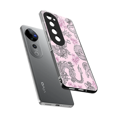 Floral Dragon sleek vivo v40 pro cover with tempered glass back and TPU edges