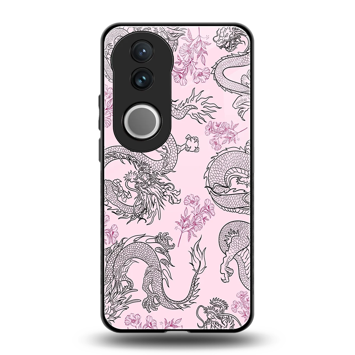 Floral Dragon back phone cover | glass case for vivo v50