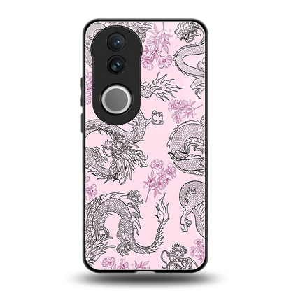 Floral Dragon back phone cover | glass case for vivo v50