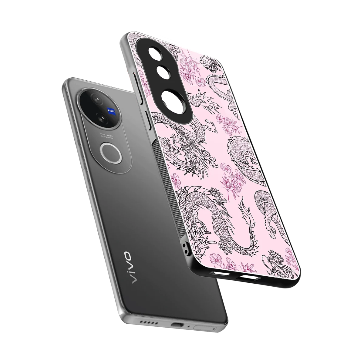 Floral Dragon sleek vivo v50 cover with tempered glass back and TPU edges