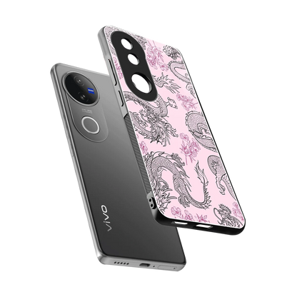 Floral Dragon sleek vivo v50 cover with tempered glass back and TPU edges