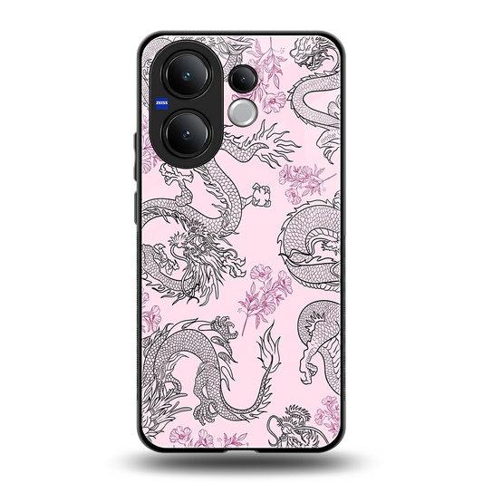 Floral Dragon back phone cover | glass case for vivo v60