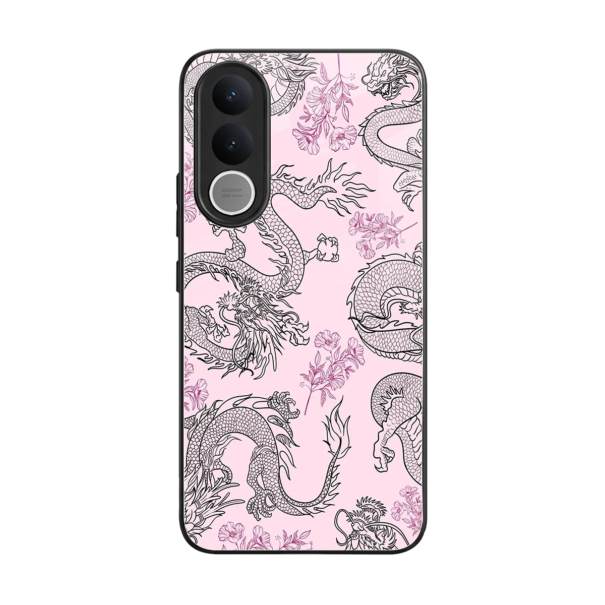 Floral Dragon back phone cover | glass case for vivo v70 fe