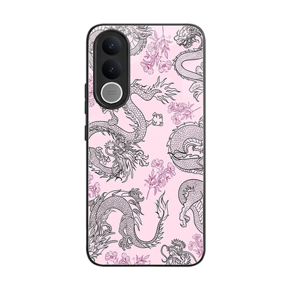 Floral Dragon back phone cover | glass case for vivo v70 fe
