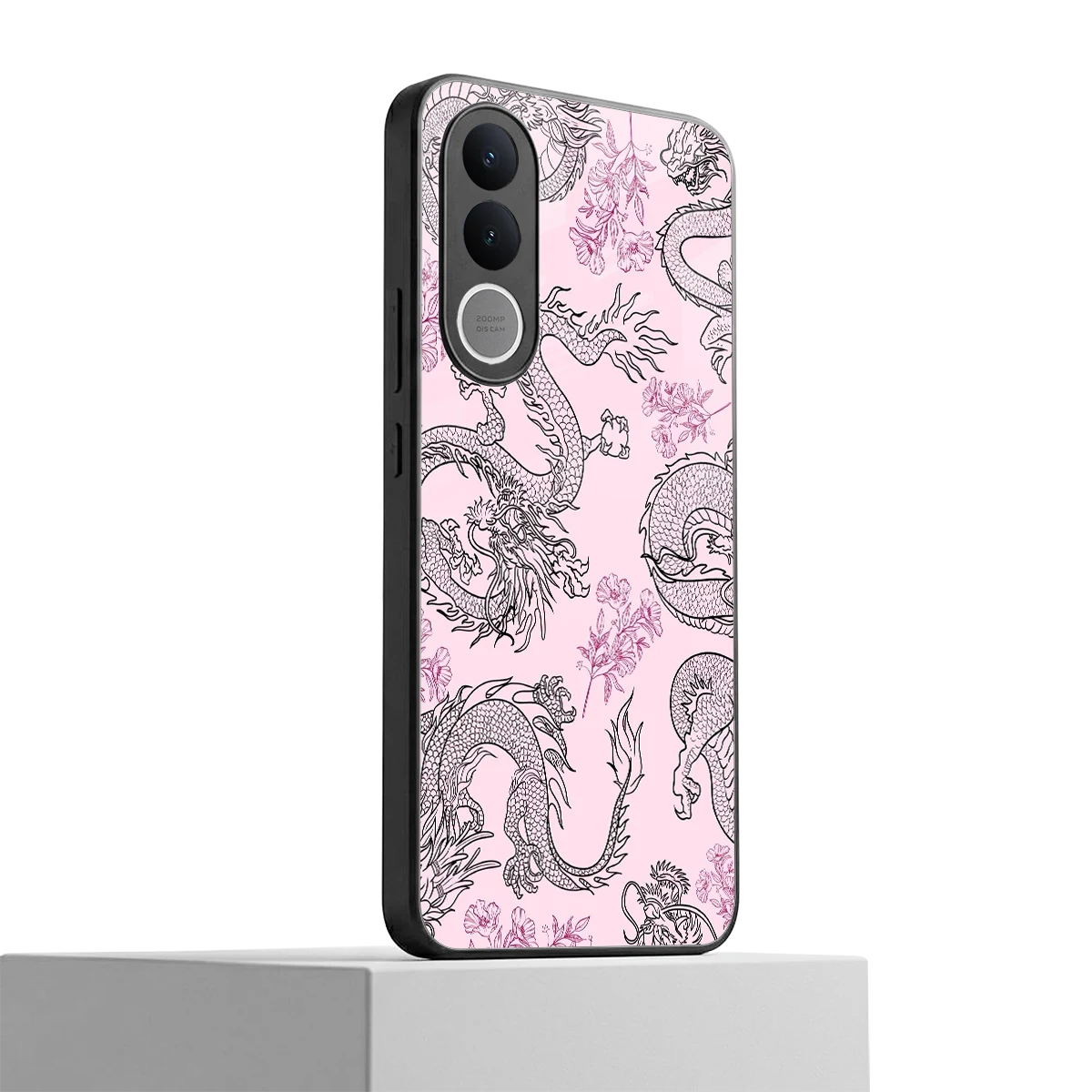 Floral Dragon vivo v70 fe mobile cover | shockproof glass phone case