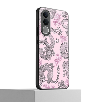 Floral Dragon vivo v70 fe mobile cover | shockproof glass phone case