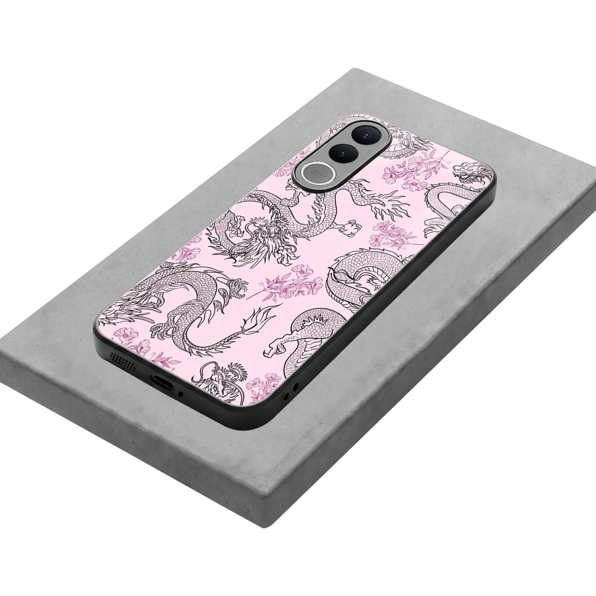 Floral Dragon stylish phone case for vivo v70 fe | glossy glass and slim fit