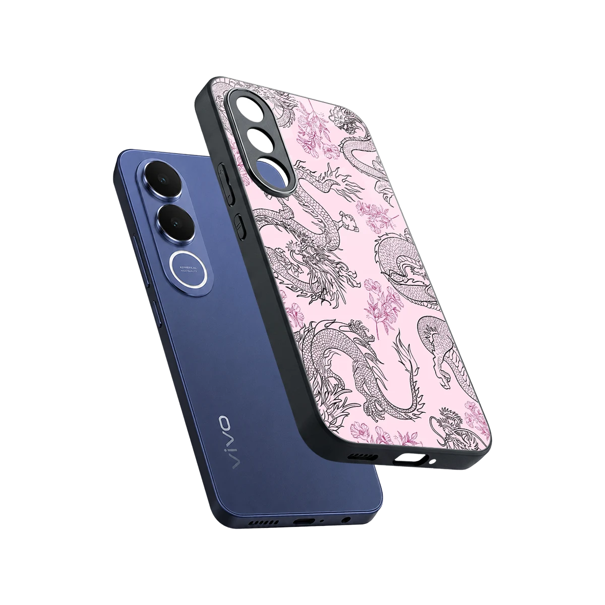 Floral Dragon sleek vivo v70 fe cover with tempered glass back and TPU edges