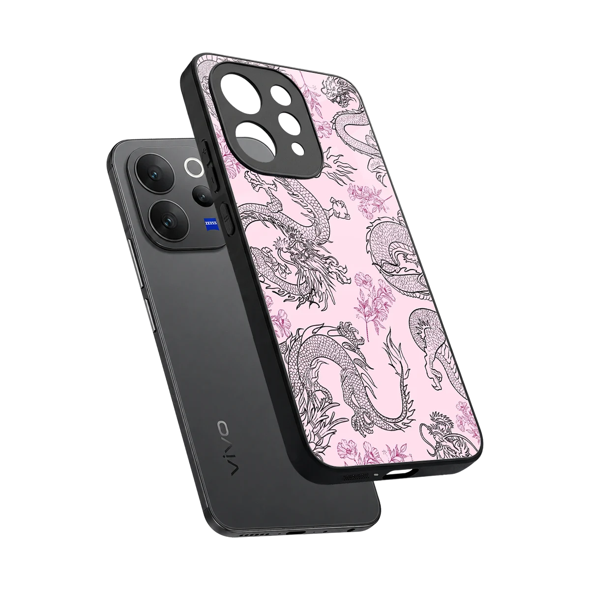 Floral Dragon sleek vivo v70 cover with tempered glass back and TPU edges