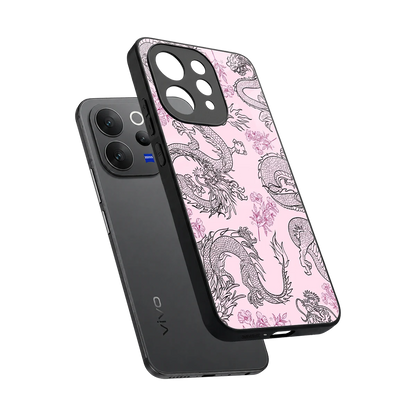 Floral Dragon sleek vivo v70 elite cover with tempered glass back and TPU edges