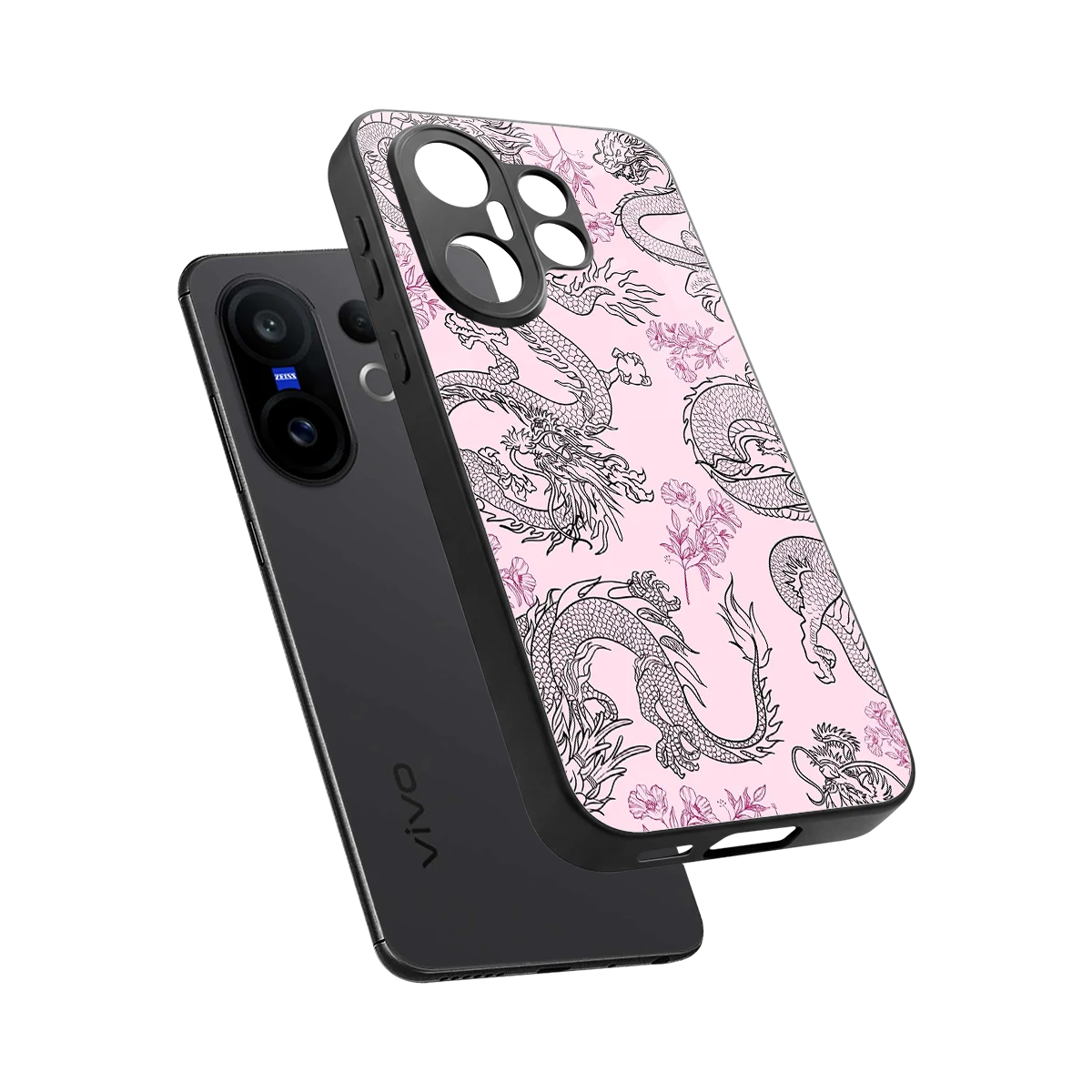 Floral Dragon sleek vivo x200 fe cover with tempered glass back and TPU edges