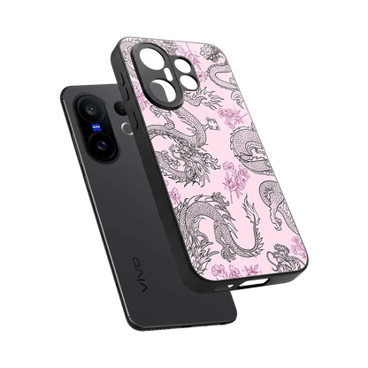 Floral Dragon sleek vivo x200 fe cover with tempered glass back and TPU edges