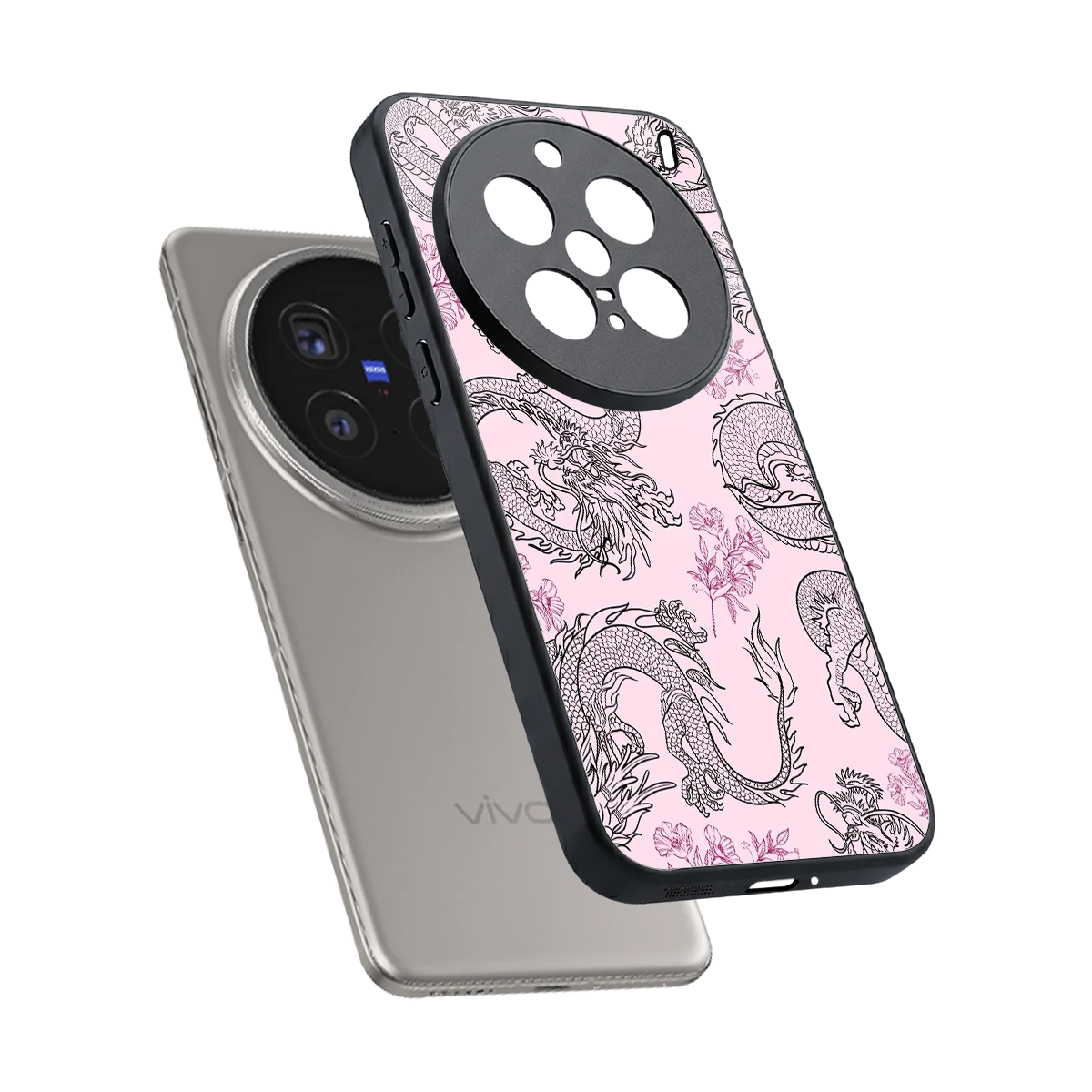 Floral Dragon sleek vivo x200 pro cover with tempered glass back and TPU edges