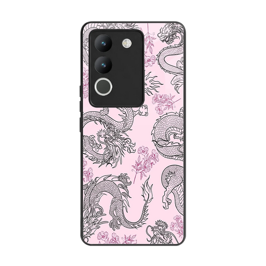 Floral Dragon back phone cover | glass case for vivo y200 5g