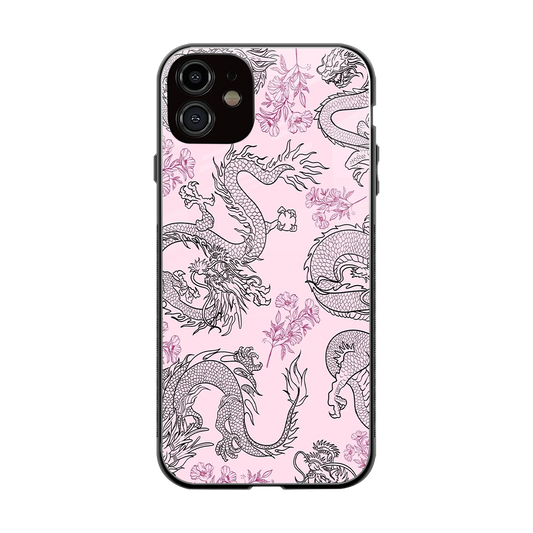 Floral Dragon back phone cover | glass case for iphone 12