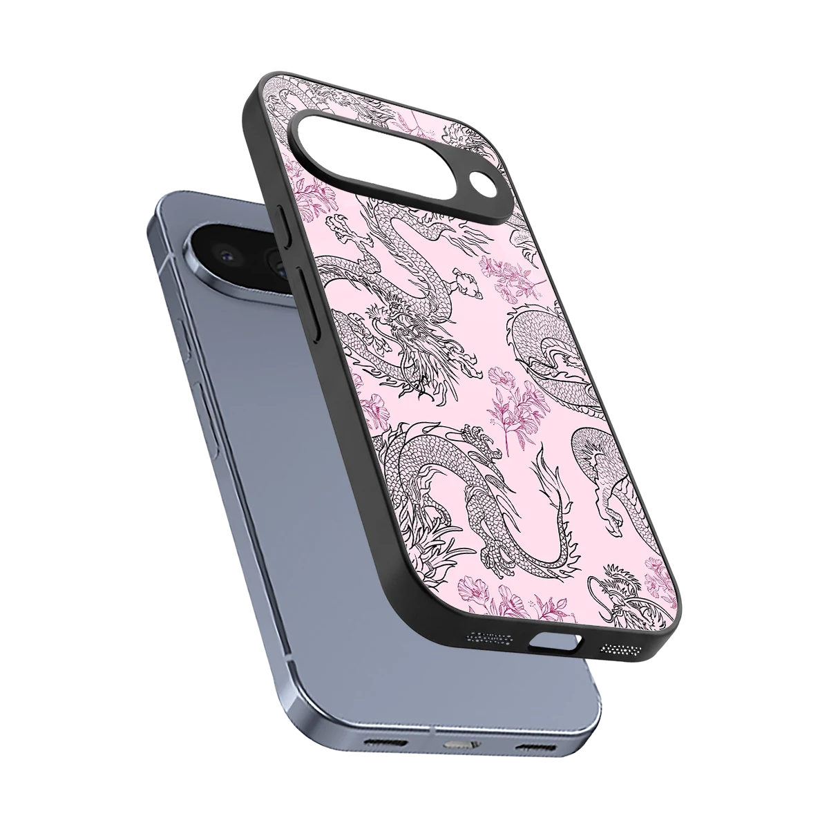Floral Dragon sleek google pixel 10 cover with tempered glass back and TPU edges