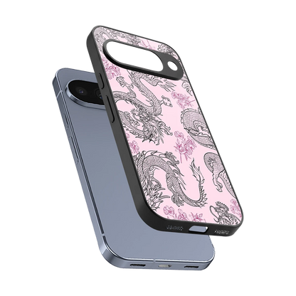 Floral Dragon sleek google pixel 10 cover with tempered glass back and TPU edges