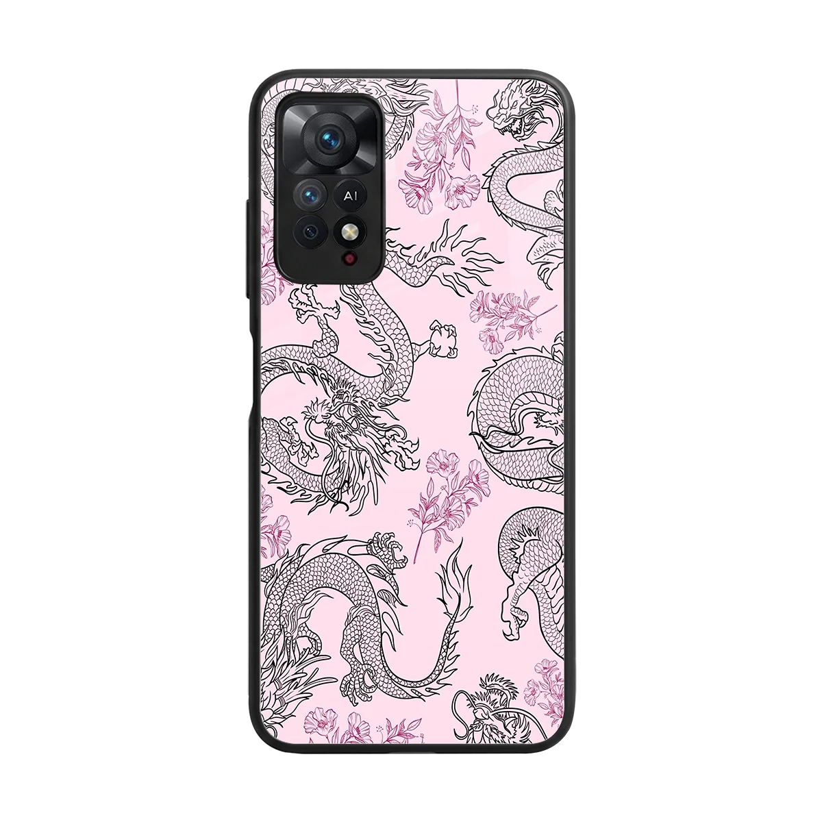 Floral Dragon back phone cover | glass case for redmi note 11 pro