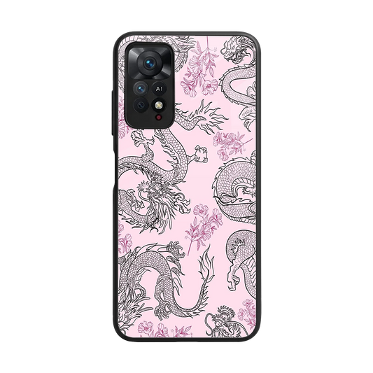 Floral Dragon back phone cover | glass case for redmi note 11 pro