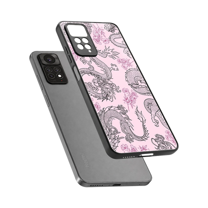 Floral Dragon sleek redmi note 11 pro cover with tempered glass back and TPU edges