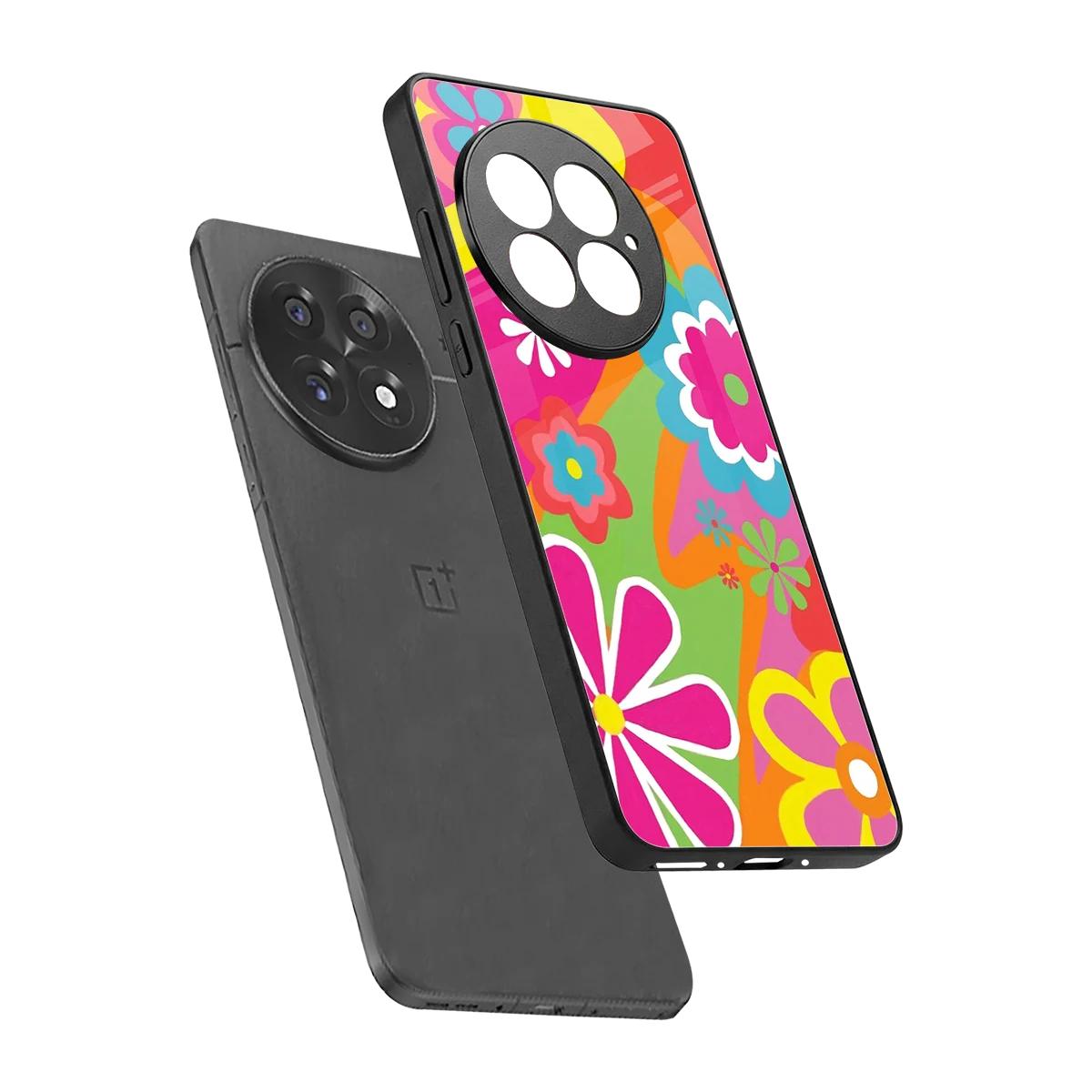 Floral Fusion sleek oneplus 13 cover with tempered glass back and TPU edges