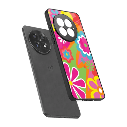 Floral Fusion sleek oneplus 13 cover with tempered glass back and TPU edges