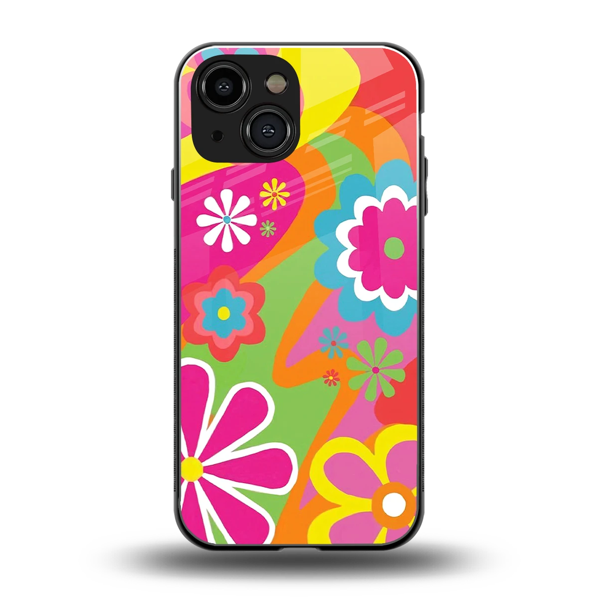 Floral Fusion back phone cover | glass case for iphone 13 mini