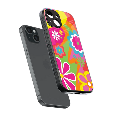 Floral Fusion sleek iphone 13 cover with tempered glass back and TPU edges