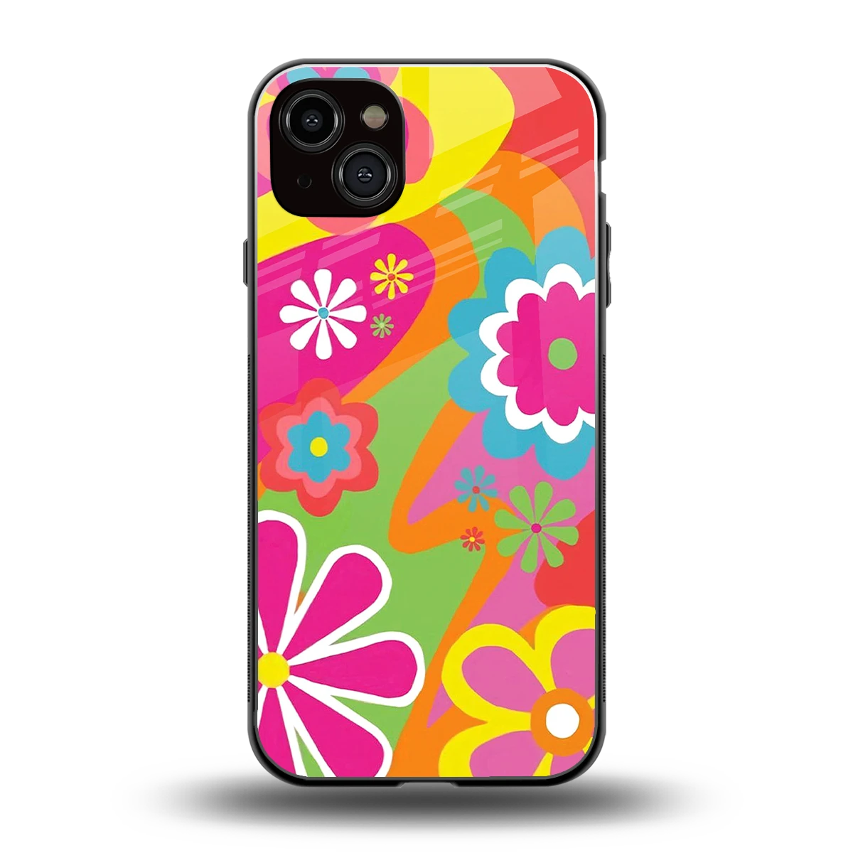 Floral Fusion back phone cover | glass case for iphone 14 plus
