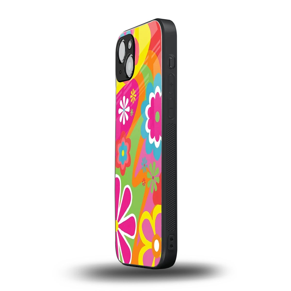 Floral Fusion iphone 14 plus mobile cover | shockproof glass phone case