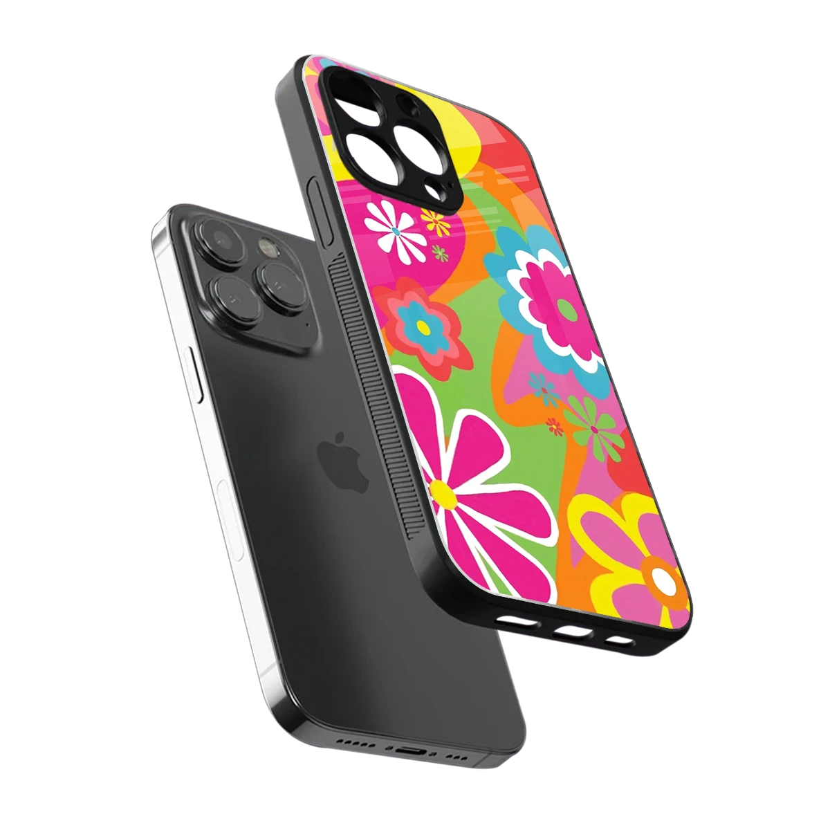 Floral Fusion sleek iphone 15 pro max cover with tempered glass back and TPU edges