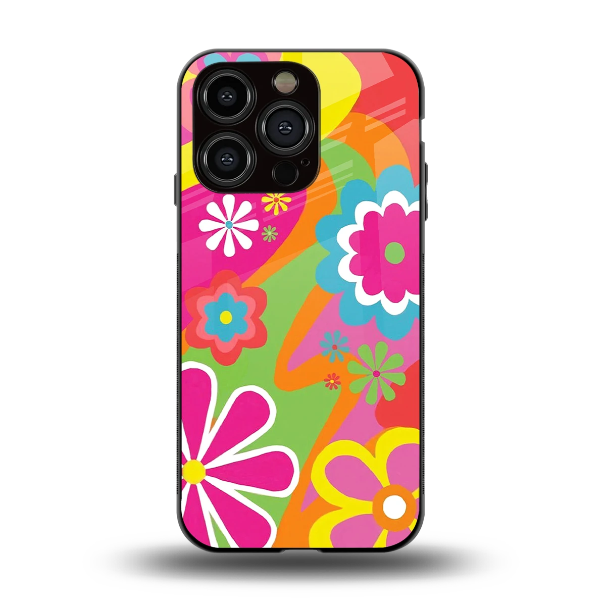 Floral Fusion back phone cover | glass case for iphone 15 pro