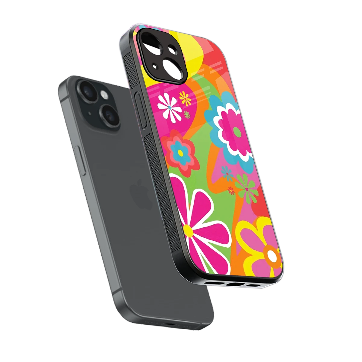 Floral Fusion sleek iphone 15 cover with tempered glass back and TPU edges