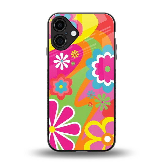 Floral Fusion back phone cover | glass case for iphone 16 plus