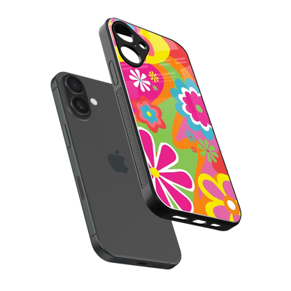 Floral Fusion sleek iphone 16 plus cover with tempered glass back and TPU edges