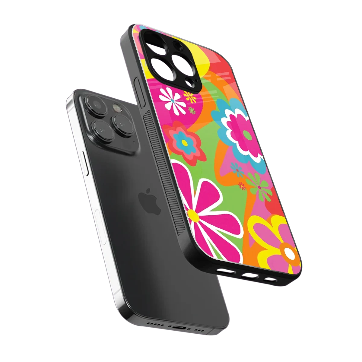 Floral Fusion sleek iphone 16 pro max cover with tempered glass back and TPU edges