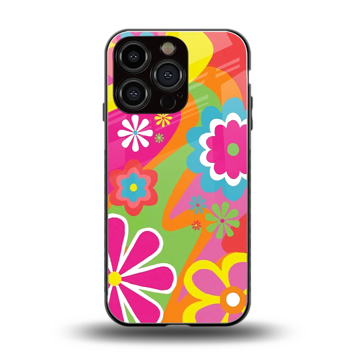 Floral Fusion back phone cover | glass case for iphone 16 pro
