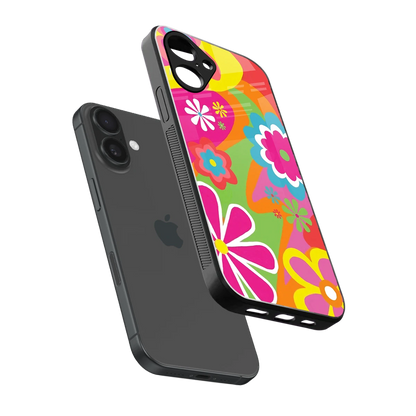Floral Fusion sleek iPhone 16 cover with tempered glass back and TPU edges