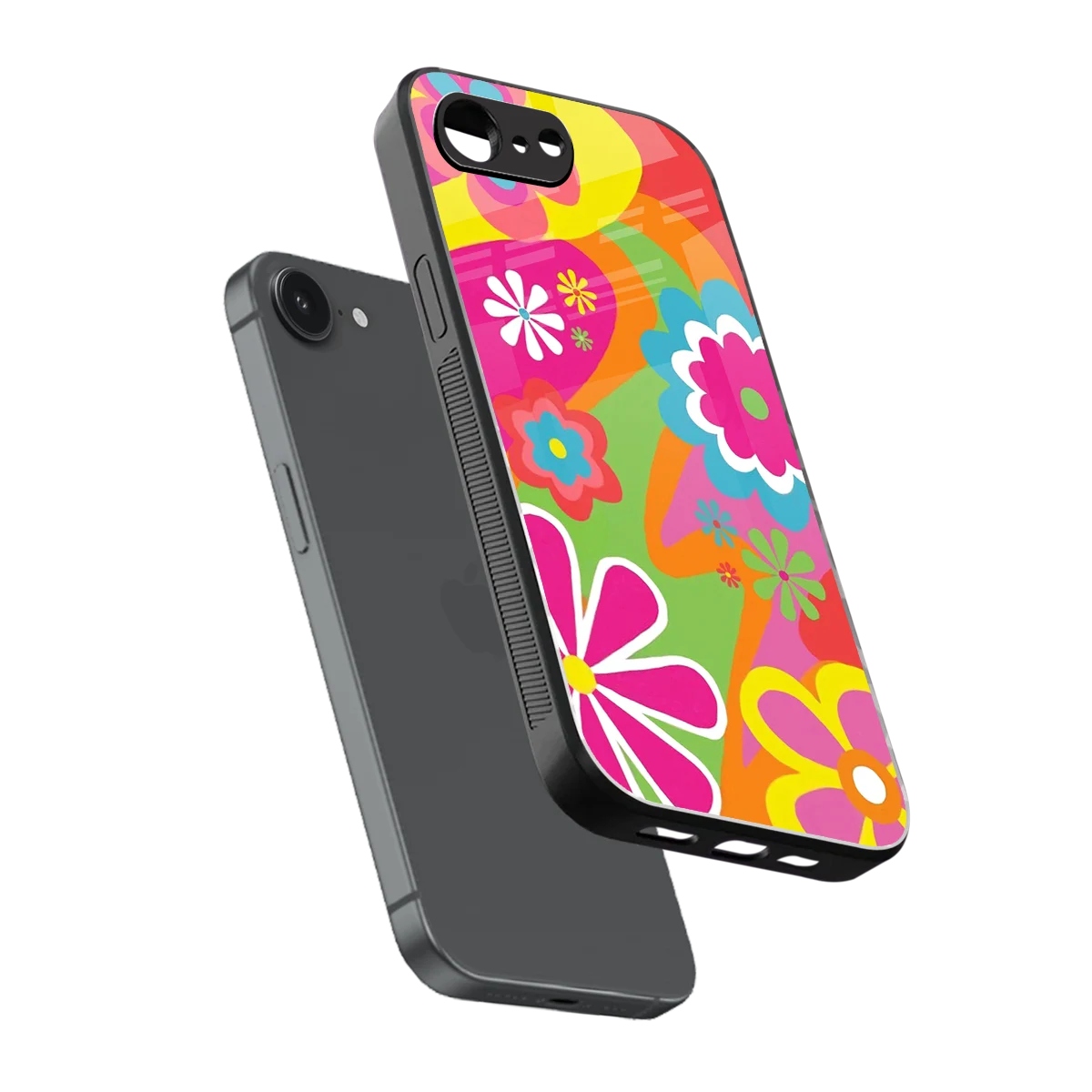 Floral Fusion sleek iphone 16e cover with tempered glass back and TPU edges