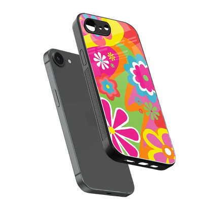 Floral Fusion sleek iphone 16e cover with tempered glass back and TPU edges